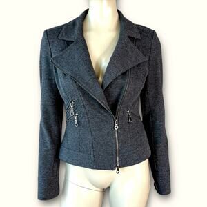 Caché Vintage Cropped Biker Motorcycle Jacket Women Size 4 Gray Stretchy Zip Up